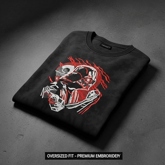 Thread Vibes Dark Warrior Embroidered Oversized T-Shirt