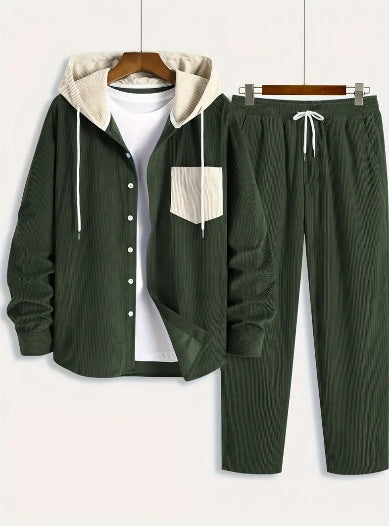 Men's Waffle Hooded Hoodie Trendy Two-piece Suit