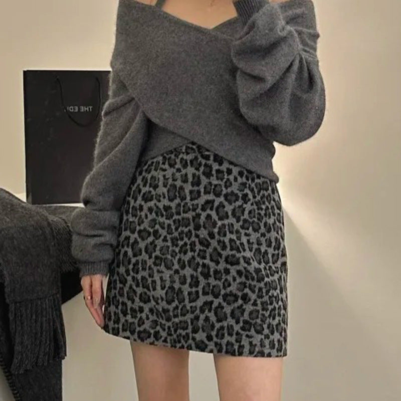 A-line Slimming Leopard-print Bodycon Skirt