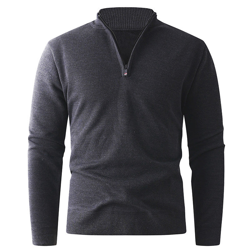 Solid Color Stand Up Collar Half Zip Knit Sweater
