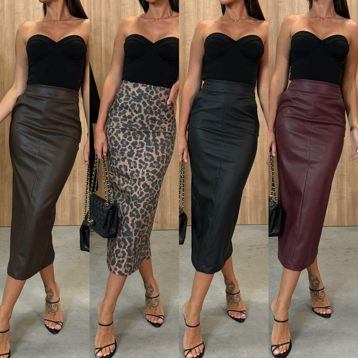 Womens Elegant High-Waisted Slit Skirt
