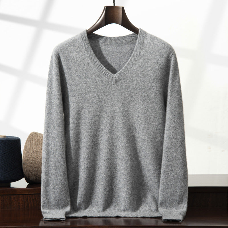 Mens Casual V-Neck Minimalist Knitted Sweater Top