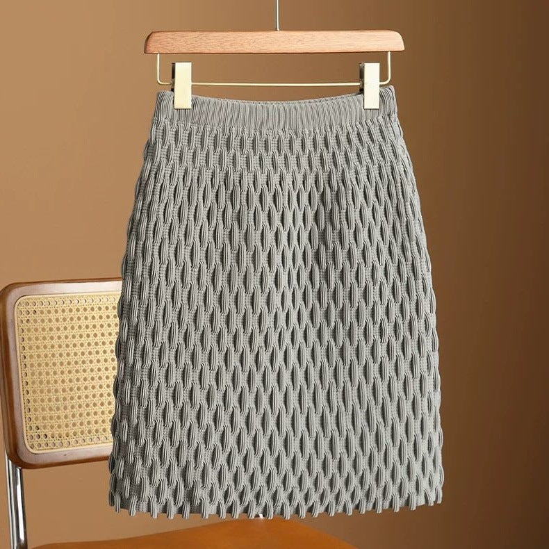 Elegant High-Waisted Pleated Knit Skirt For Women