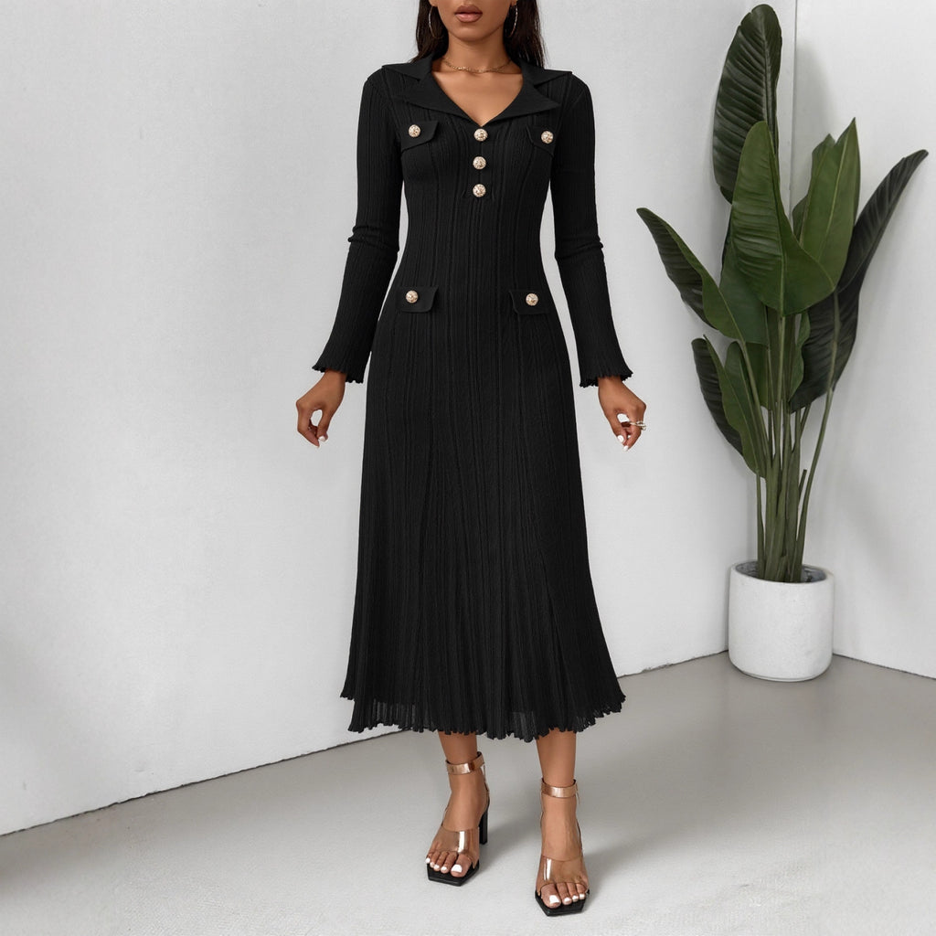 Long Sleeve Knit Dress with Waist-Cinching Design, Autumn/Winter Fashion Dress