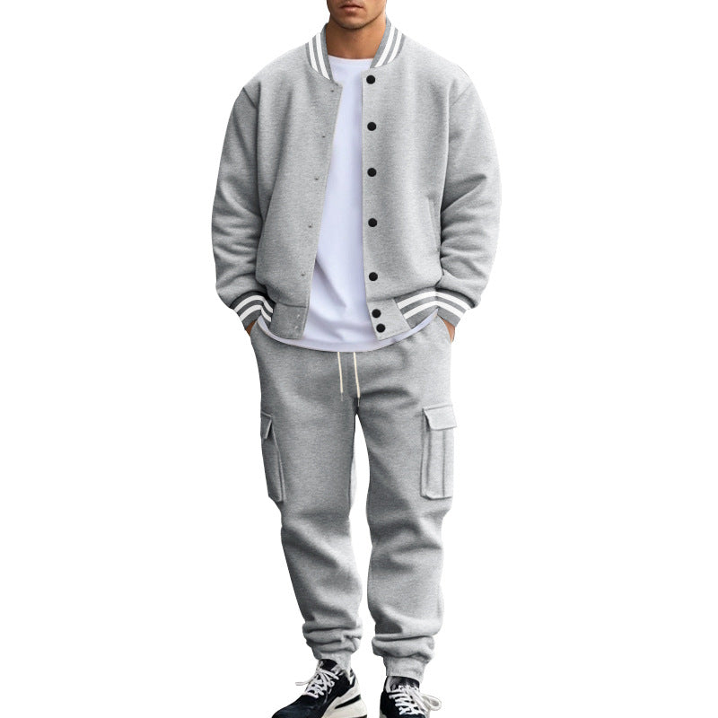 Stand Collar Baseball Uniform Trousers Fleece-lined Casual Coat Sports Suit