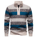 Mens Color-Block Stand-Up Collar Half-Zip Fleece-Lined Thermal Sweater