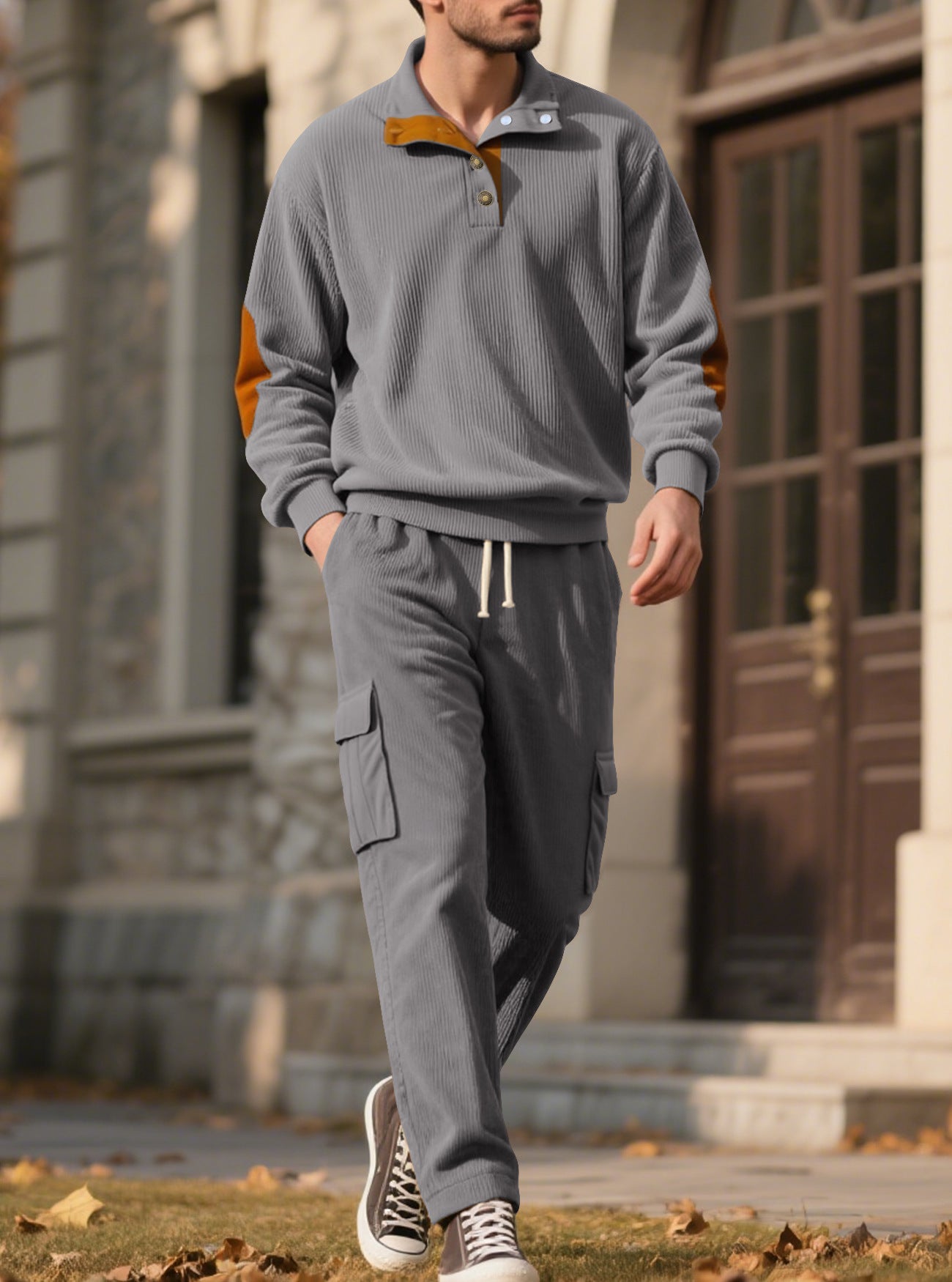 Corduroy Sweatshirt And Sweatpants Stand Collar Access Control Pullover