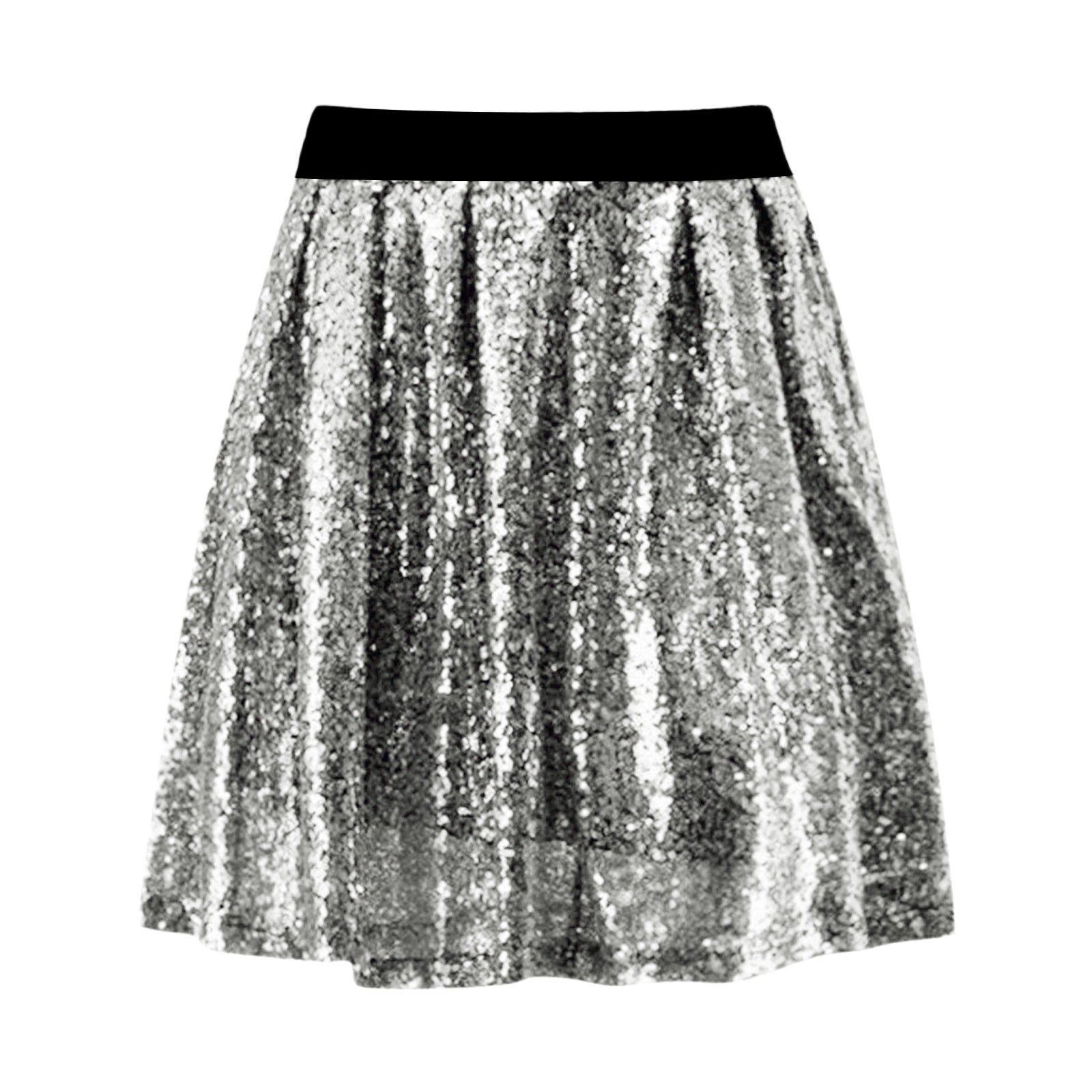 Sequin Elastic-Waist Pleated Skirt For Women
