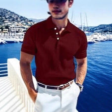 Thread-knit V-neck Lapel Men's Casual Polo Shirt