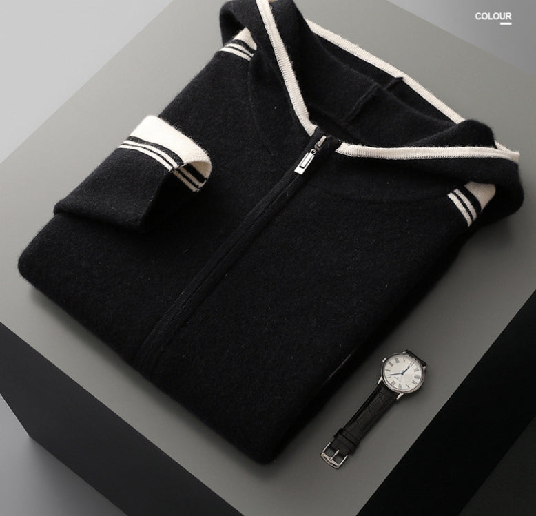 Men's Cardigan Hooded Color Matching Suit