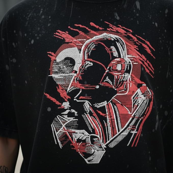 Thread Vibes Dark Warrior Embroidered Oversized T-Shirt