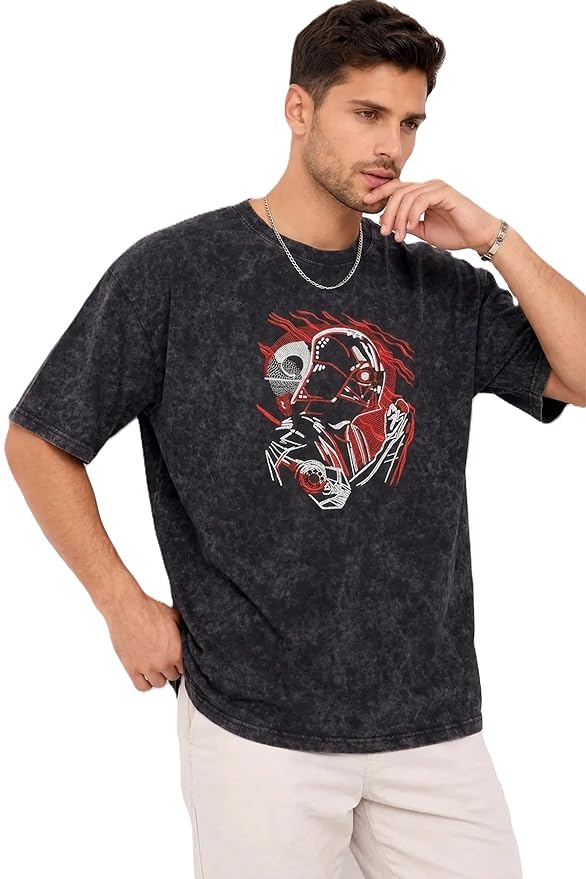 Thread Vibes Dark Warrior Embroidered Oversized T-Shirt