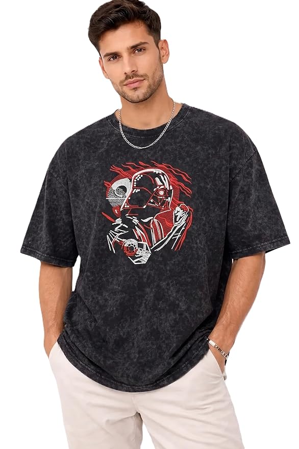 Thread Vibes Dark Warrior Embroidered Oversized T-Shirt