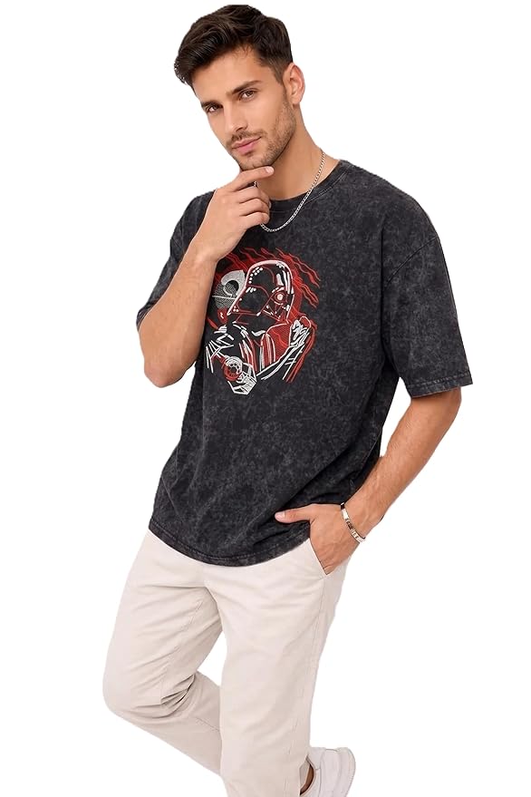 Thread Vibes Dark Warrior Embroidered Oversized T-Shirt