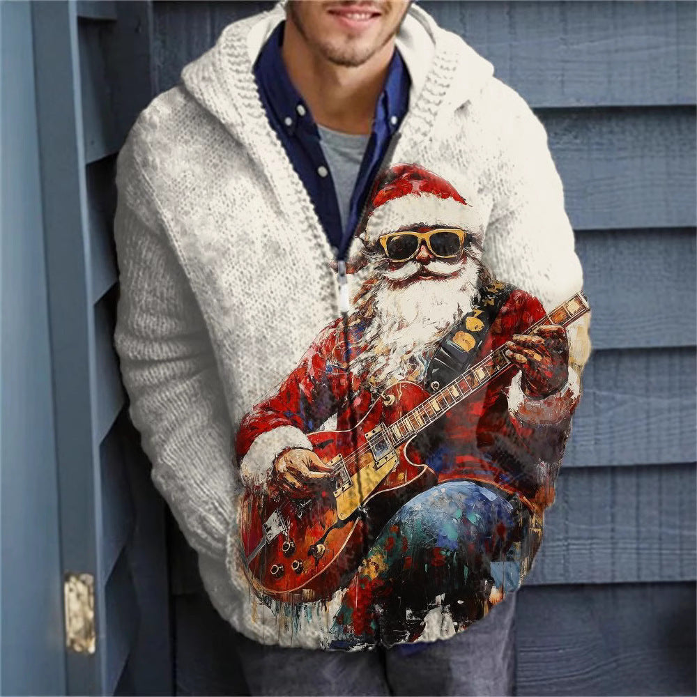 Christmas 3D Digital-Print Casual Zip-Up Hoodie