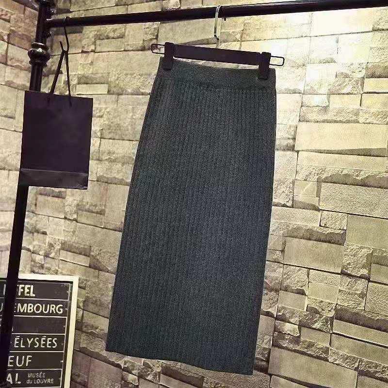 Womens Fashion High-Waisted Knitted Skirt With A Slit