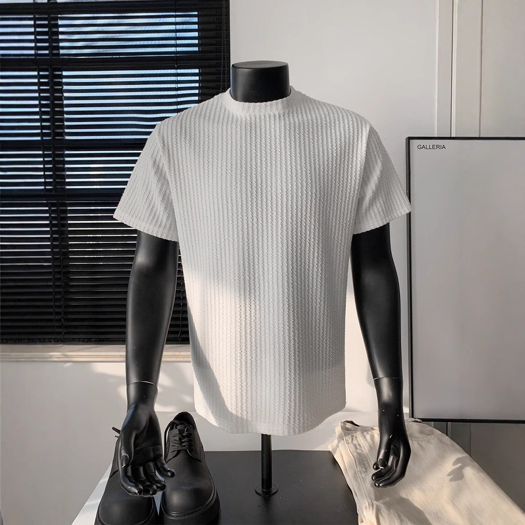 Mens Summer Black Striped Knitted Short-Sleeve Top