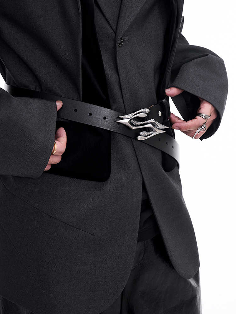 Metal Letter Two-layer Leather Men's Leather Belt