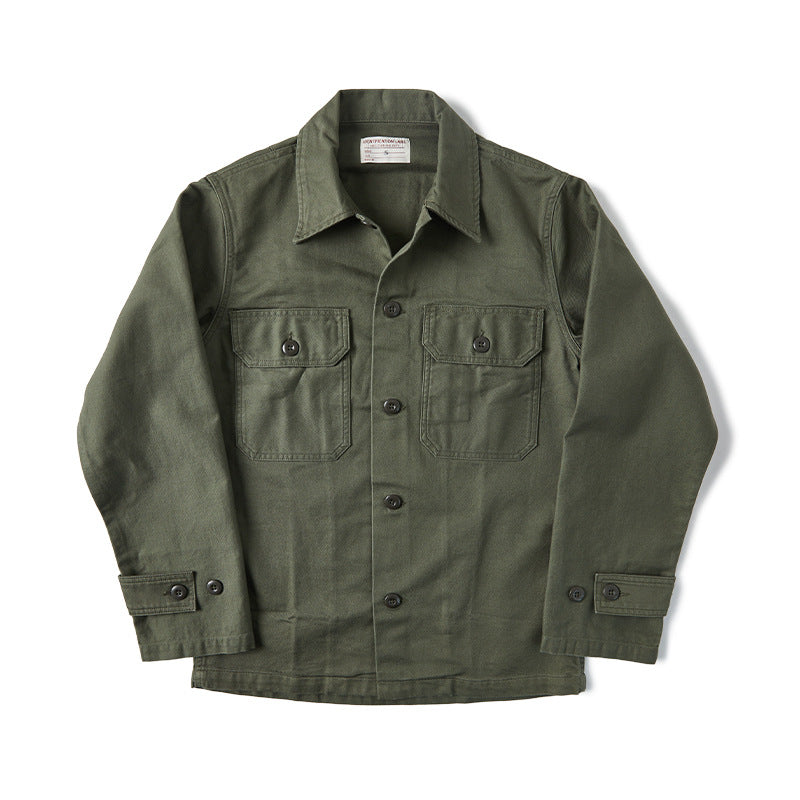 Olive Green Cotton Satin Work Clothes Shirt Men