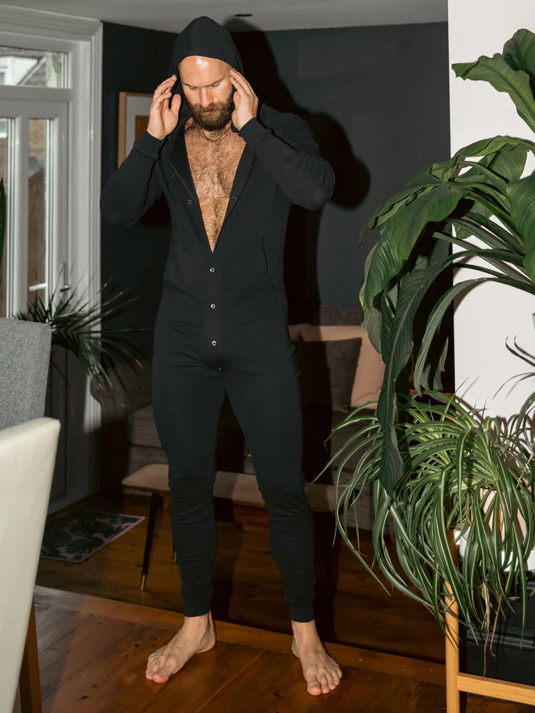 Black Hooded Button - Front Jumpsuit