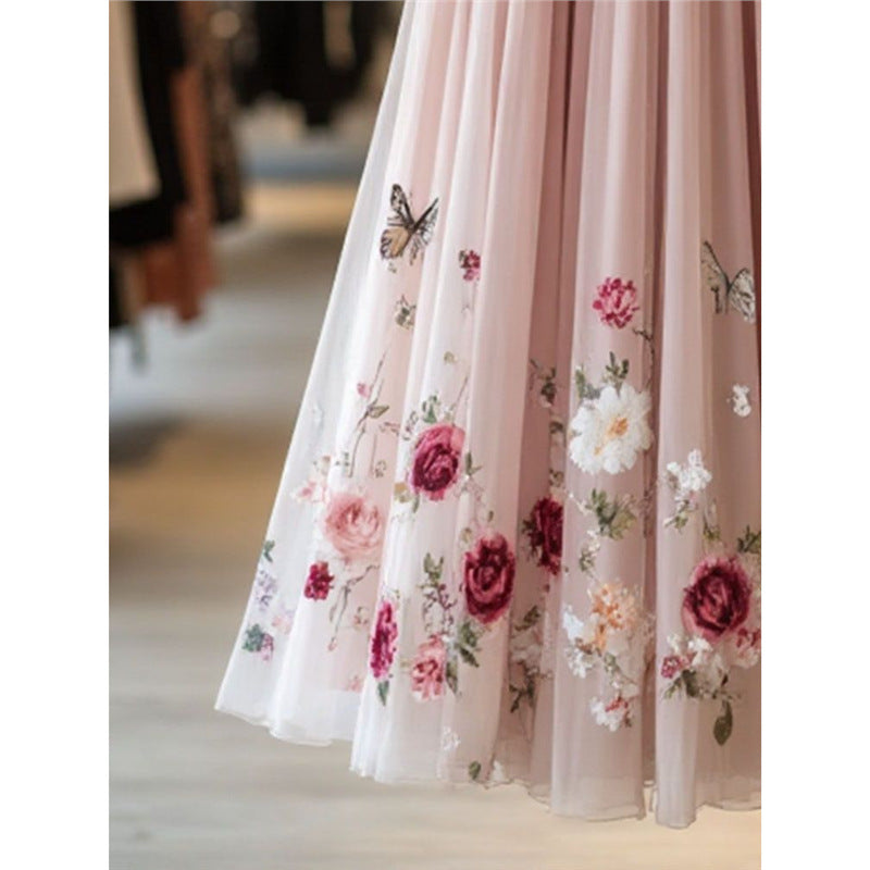 Womens Delicate And Sweet Rose-Print Midi Skirt