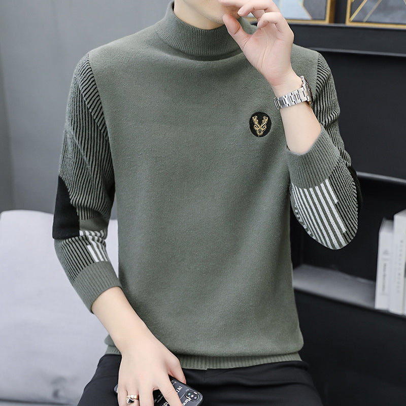 Mens Thickened Knitted Sweater With A Half-Height Neck