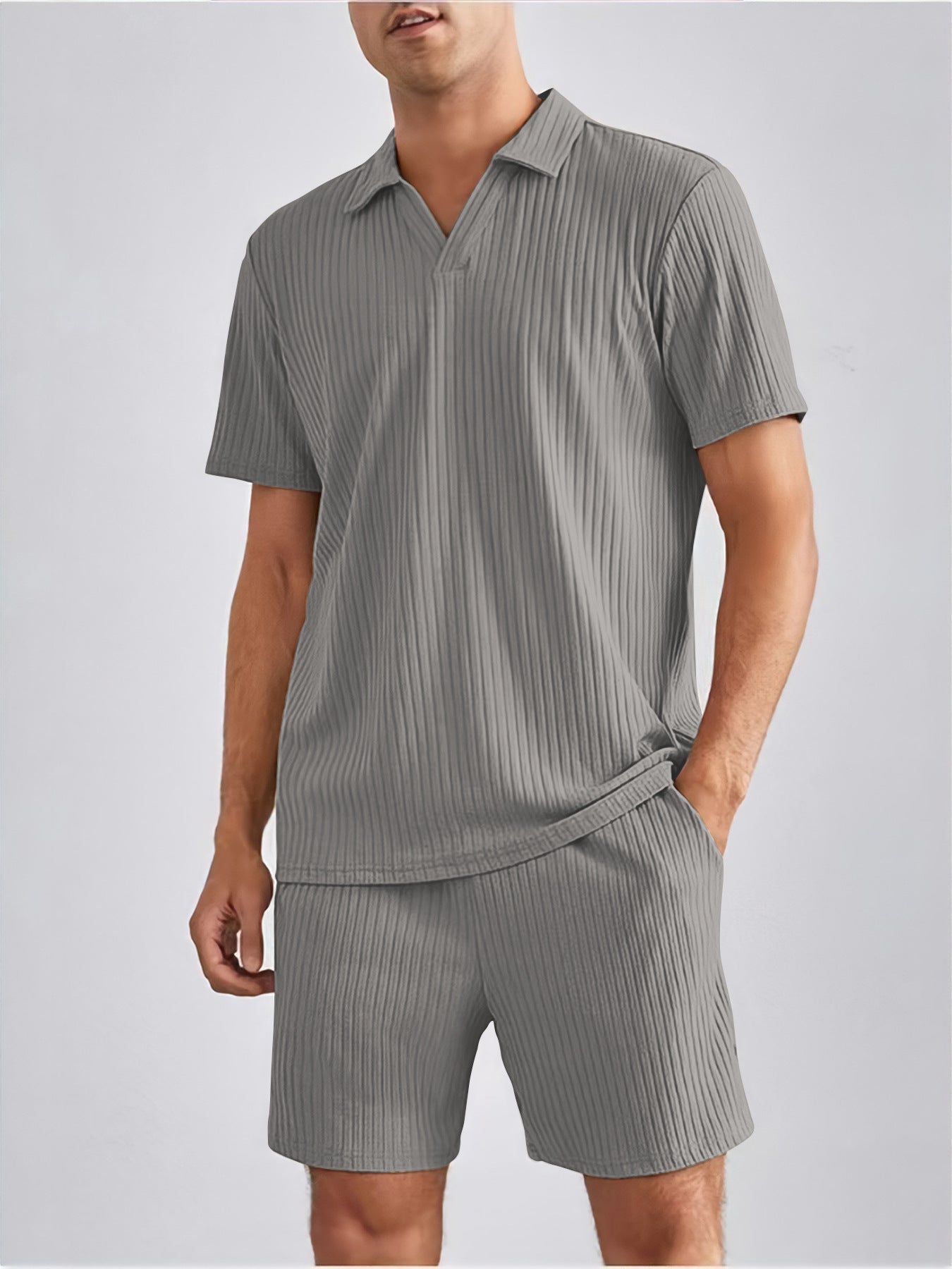 Fashion Casual Polo Short Sleeve Shirt Shorts Two-piece Set Men's Suit