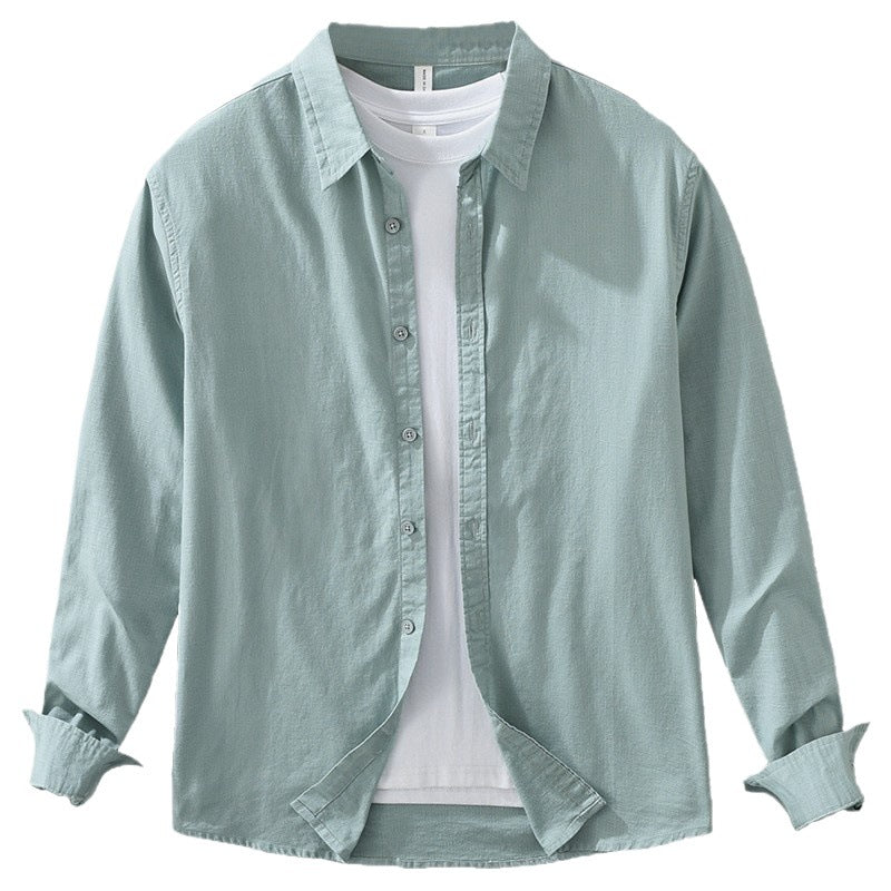 Men's Japanese Cotton Linen Long Sleeve shirt Blouse Fashion All-matching