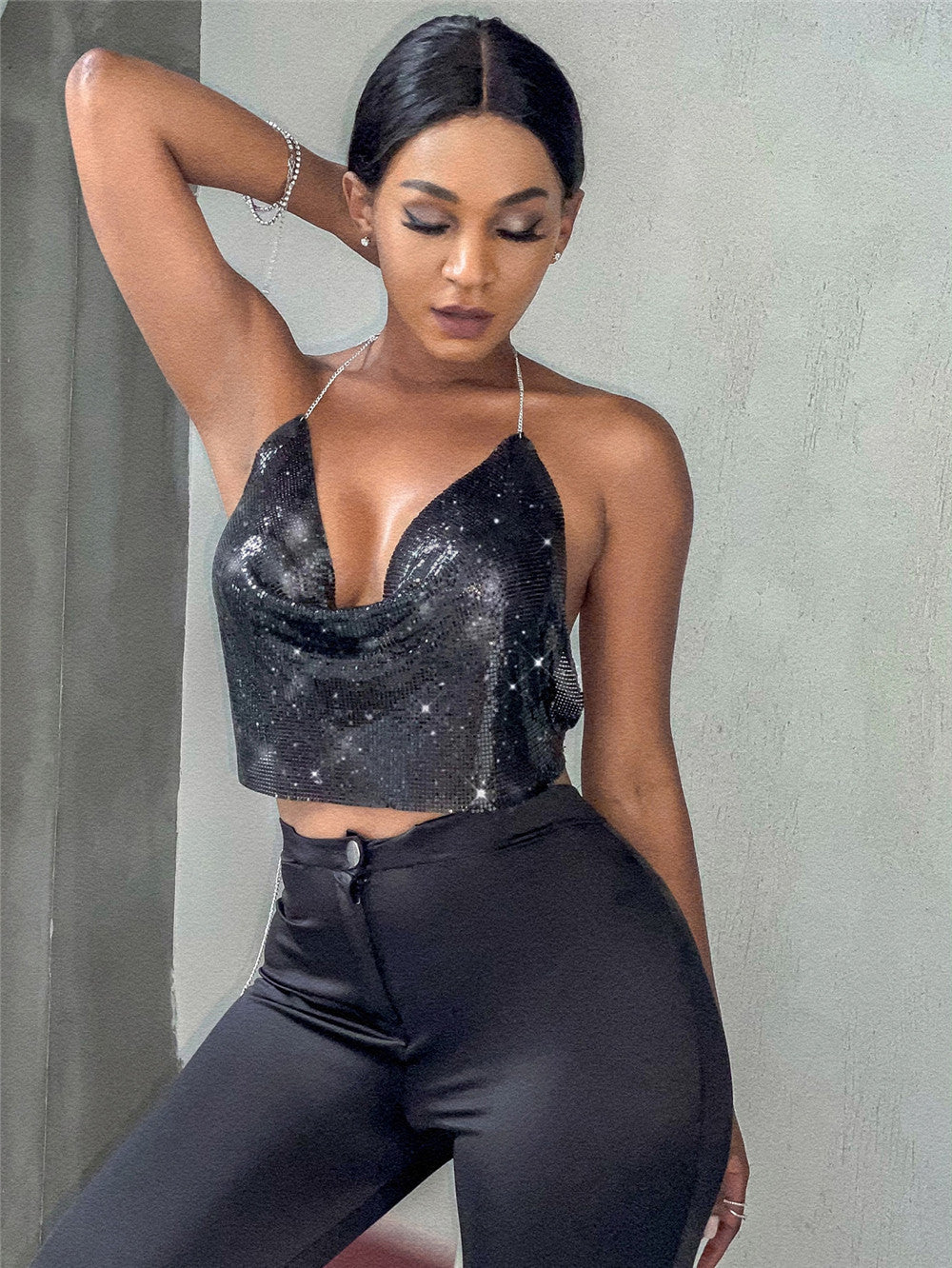 Hot Sale Sexy Metal Sequin Halter Halter Strap urbanhunterr