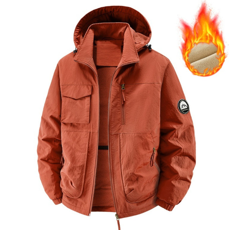 Men's Fleece-Lined Hooded Thermal Windproof Jacket Coat