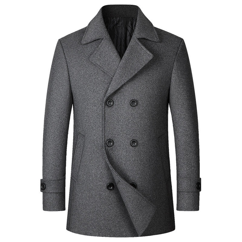 European Size Men's Fashion Double-breasted Lapel Wool Coat