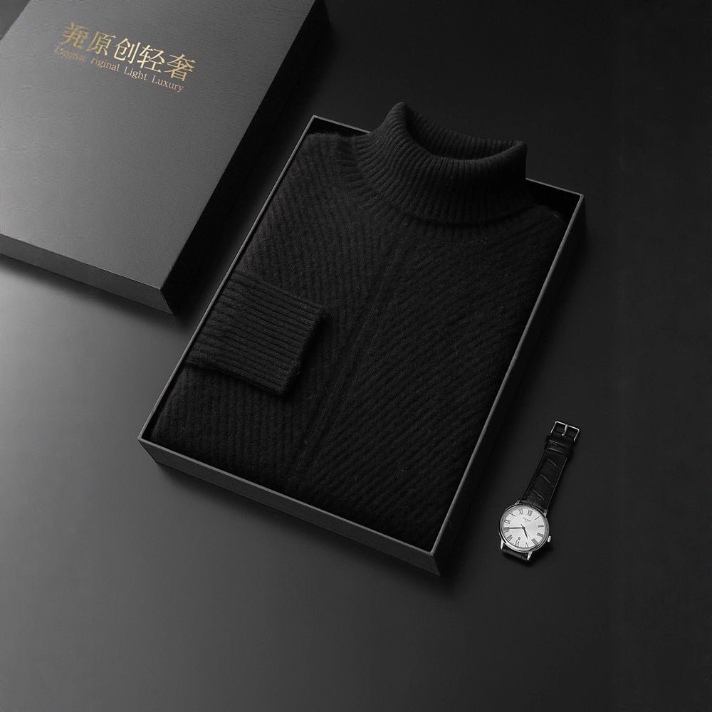 Thickened Turn-Down Collar Thermal Crewneck Cashmere Base Layer Sweater Plus-Size Knitted Pullover