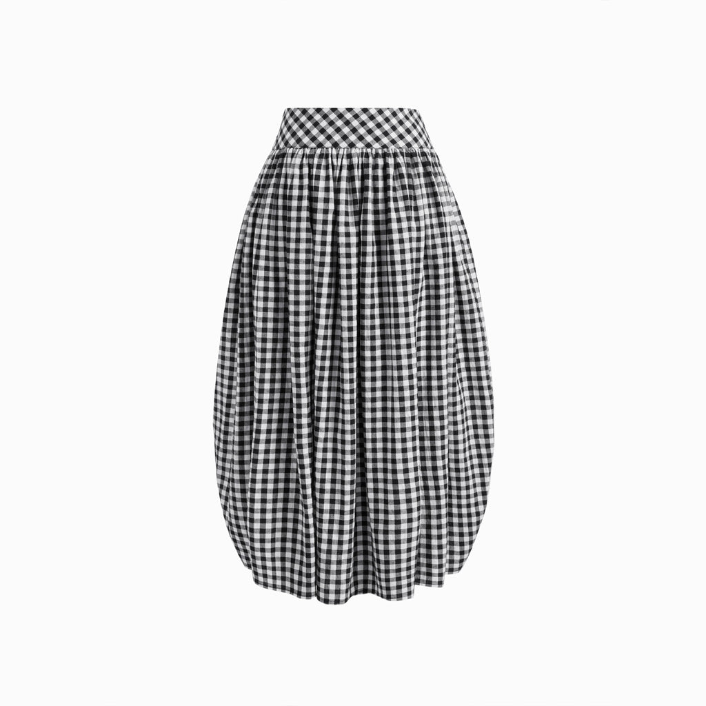 New Stylish Retro Black-and-white Plaid High-waisted Pleated Skirt With A Drawstring