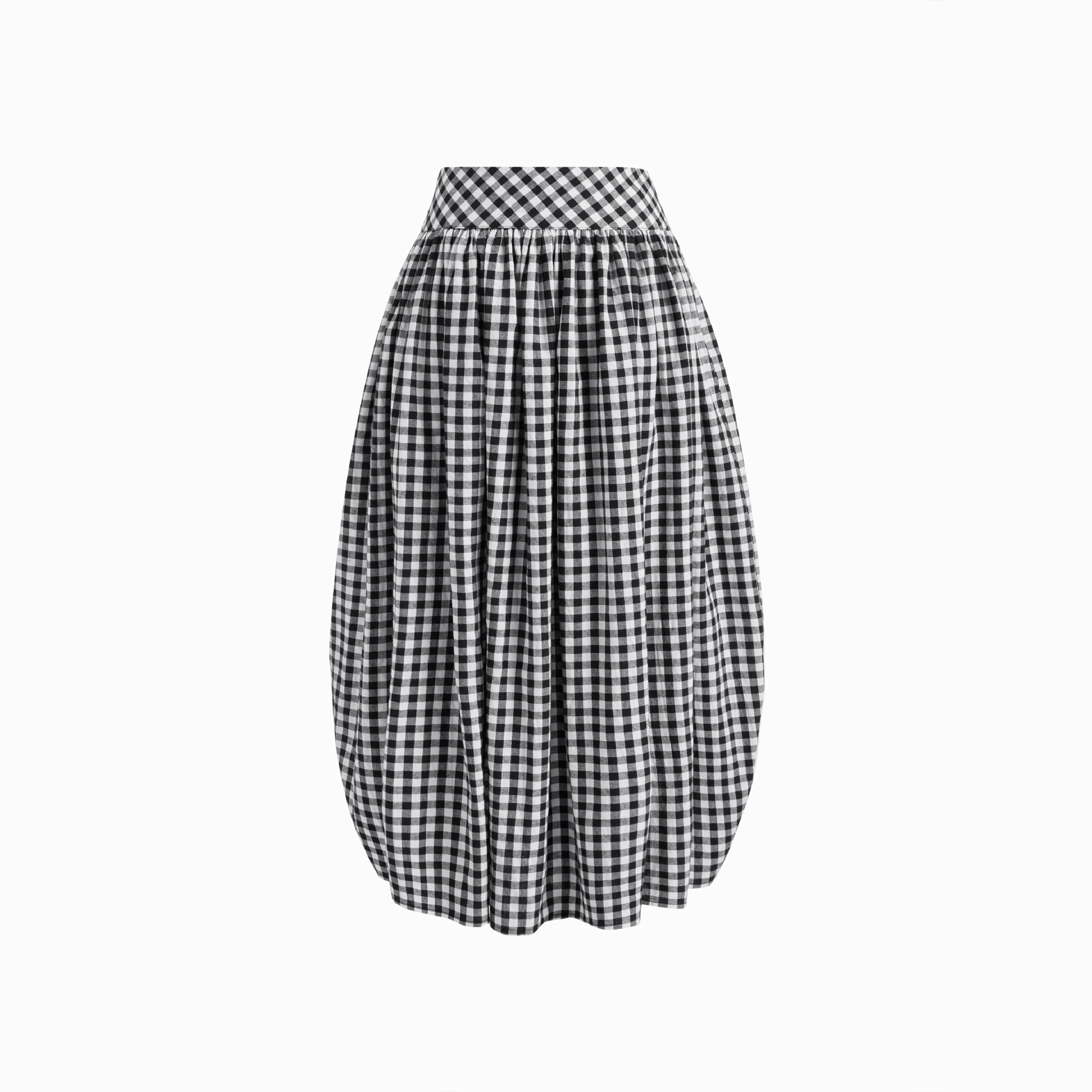 New Stylish Retro Black-and-white Plaid High-waisted Pleated Skirt With A Drawstring