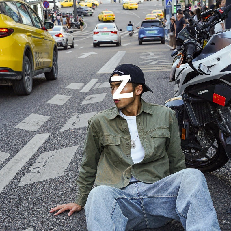 American Retro Workwear Fall Men's Long Sleeve Shirt