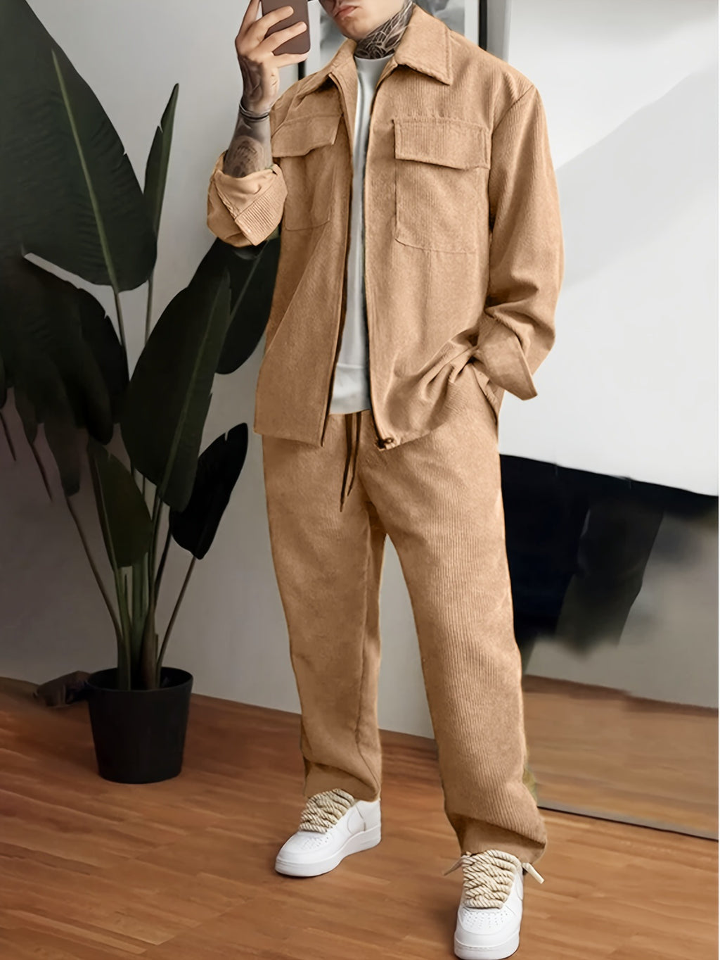 Men's Long Sleeve Lapel Shirt Trousers Suit