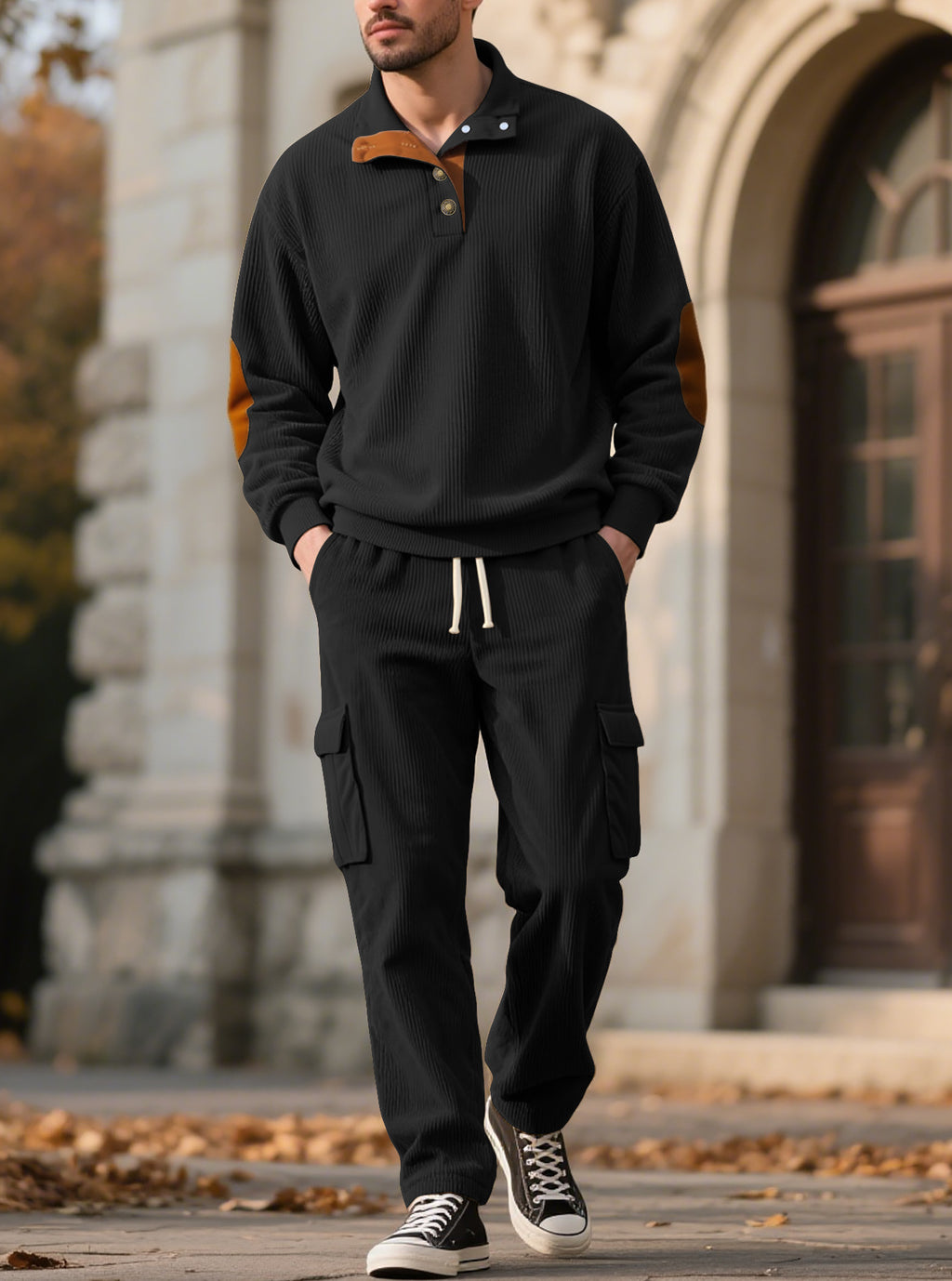 Corduroy Sweatshirt And Sweatpants Stand Collar Access Control Pullover