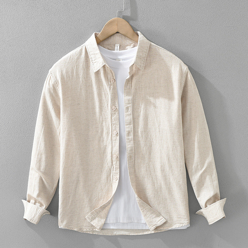 Men's Japanese Cotton Linen Long Sleeve shirt Blouse Fashion All-matching