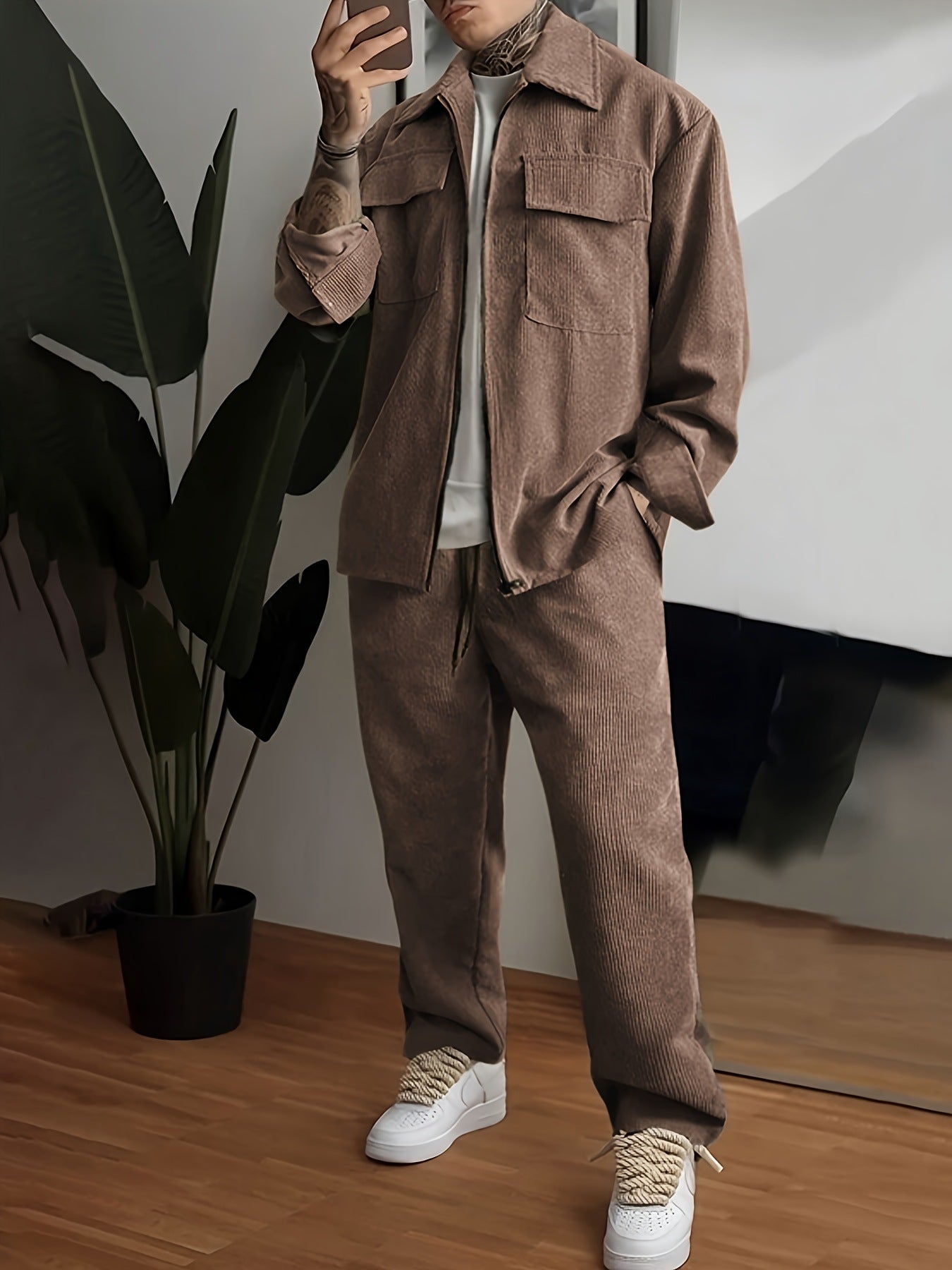 Men's Long Sleeve Lapel Shirt Trousers Suit