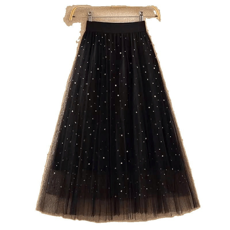 New Versatile High Waisted Slimming Mid Length Mesh Skirt For Women