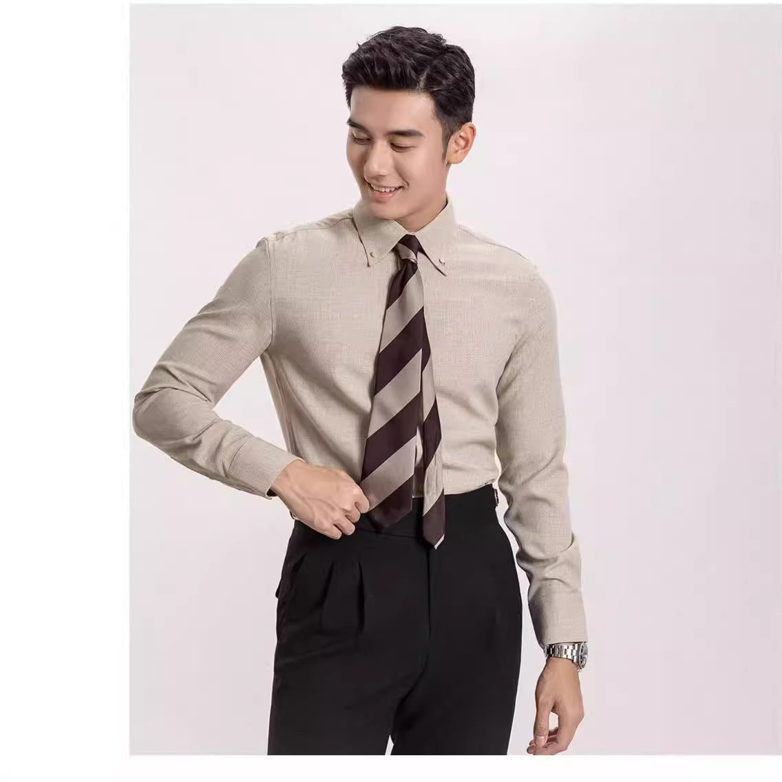 Non-ironing Men's Long-sleeved Casual Plaid Business Shirt