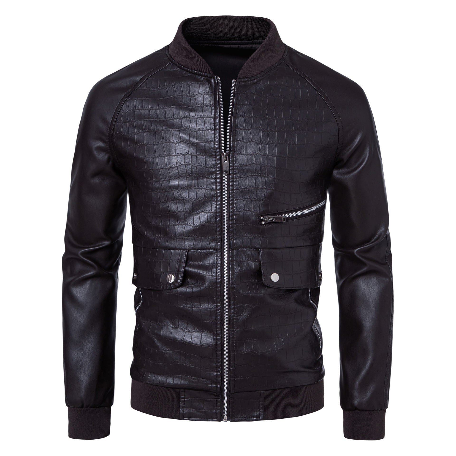 New Mens Stylish Stand-collar Casual Slim-fit Color-block Jacket