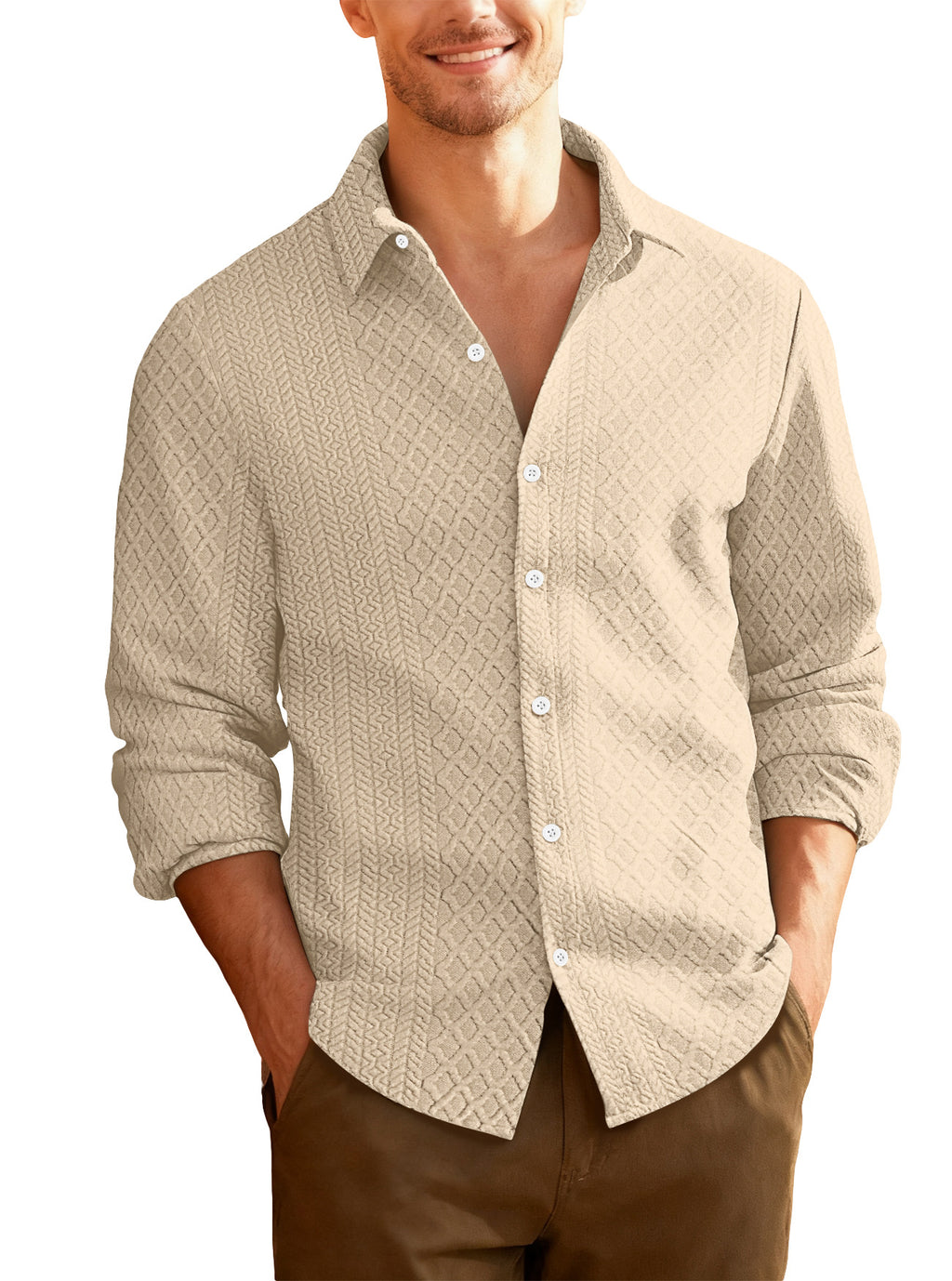 Knitted Floral Casual Sports Fashion Jacket Men's Lapel Long Sleeve Shirt