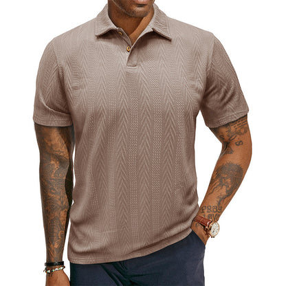Men's Short-sleeve T-shirt With A Textured Turn-down Collar