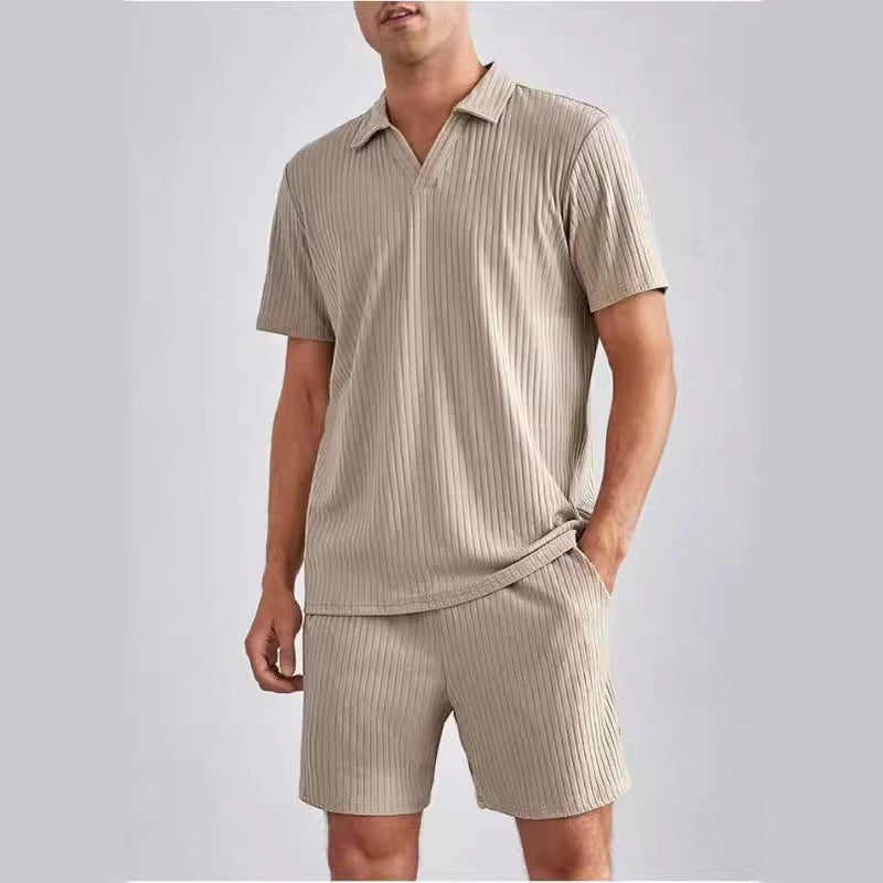 Fashion Casual Polo Short Sleeve Shirt Shorts Two-piece Set Men's Suit