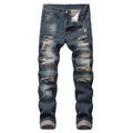 Men's Ripped Straight Slim Fit Non-stretch Jeans