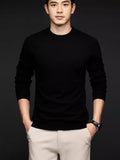 Mens Casual Solid-Color Crew-Neck Thermal Knit Base Layer Top