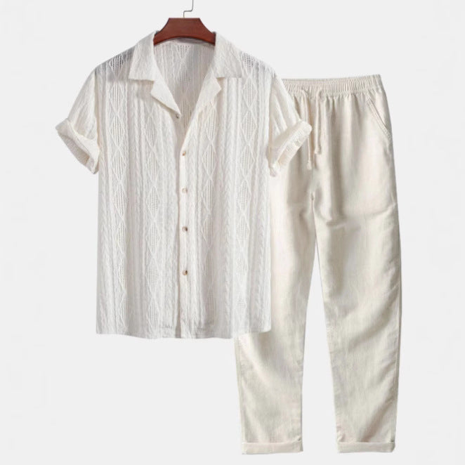 Lapel Casual Short-sleeved Shirt Digital Printing Comfortable Trousers Suit