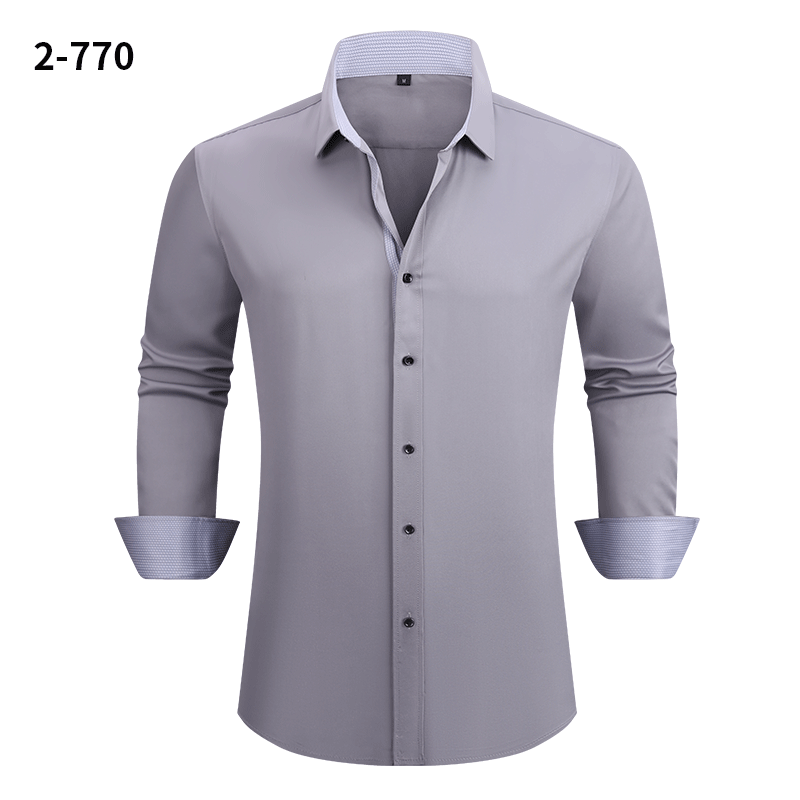 Men's Four-way Stretch Long-sleeved Shirt Color-blocking Business Casual