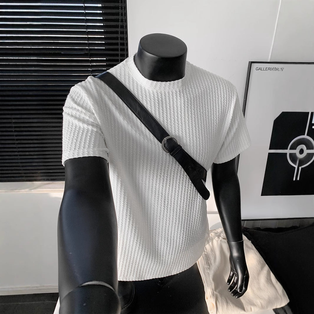 Mens Summer Black Striped Knitted Short-Sleeve Top